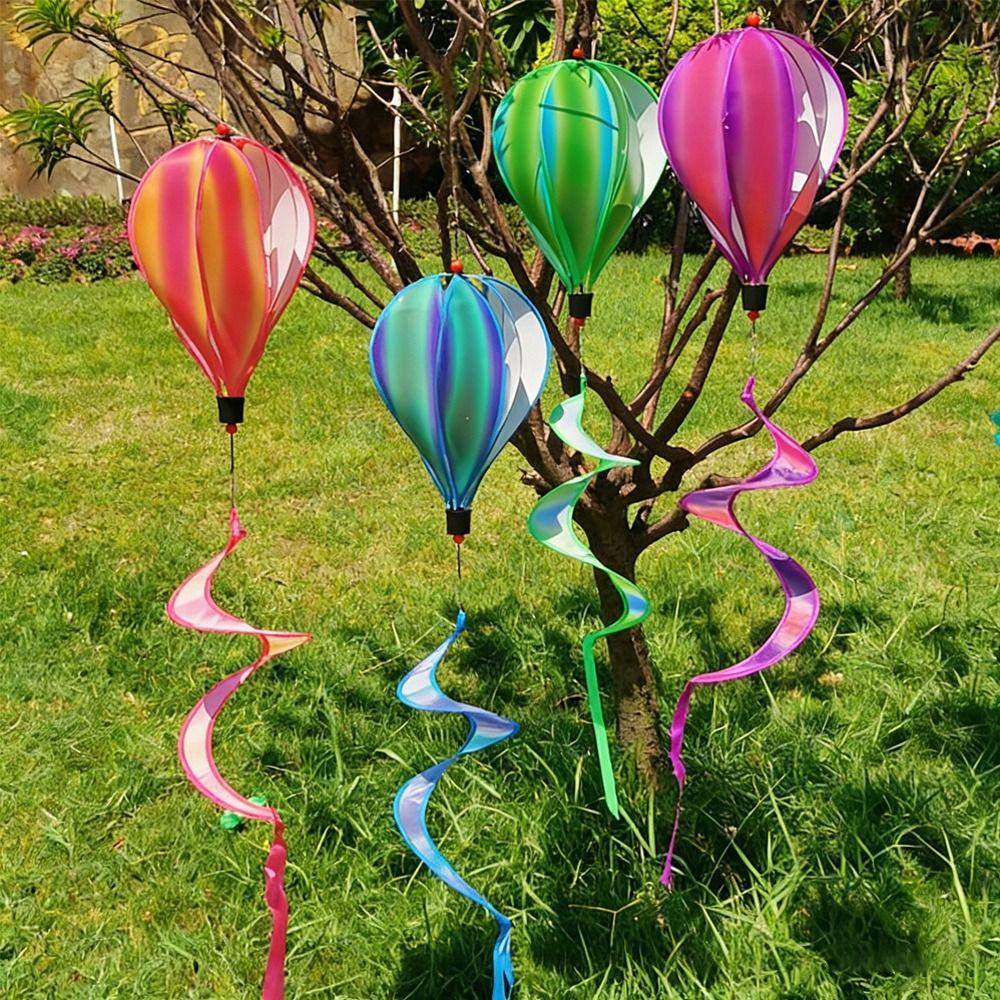 Giant Size Hot Air Balloon Rainbow Colors Plastic Material Wind Spinner Striped Tie Dye Transparent Film Hanging Wind Twister