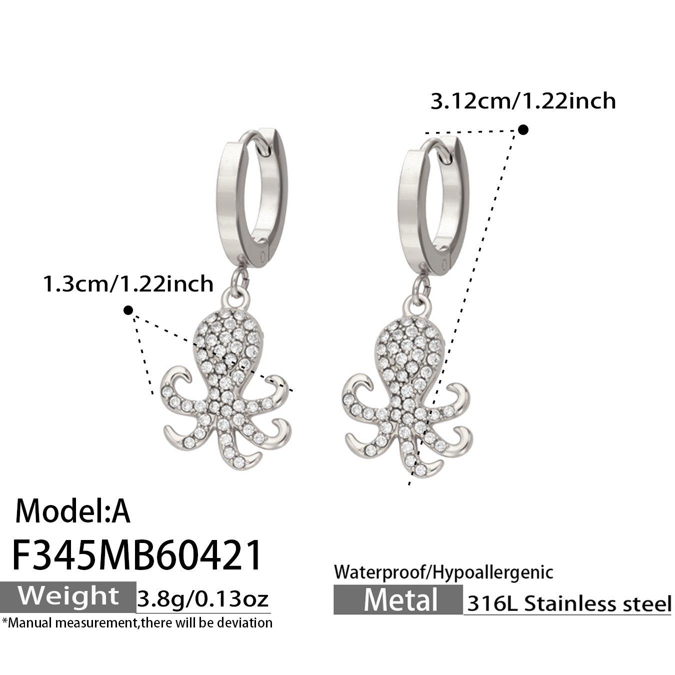18K Gold Ocean Style Cubic Zirconia Octopus Earring Backs for Women, Stainless Steel, European & American Style, Hot-Selling Accessory