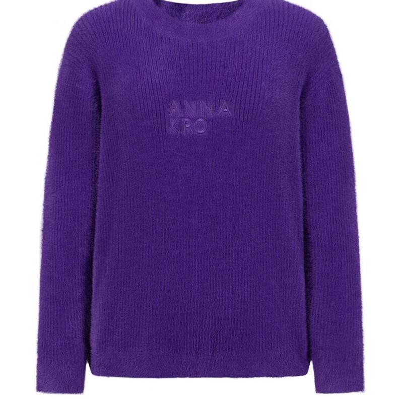 JUZI ANNAKO Women's Loose Two-Tone Round Neck Knit Sweater