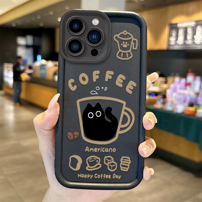 Cartoon Popular Coffee Cat Phone Case For IPhone 17 16 15 14 13 12 11 Pro Max Non-Slip Protective Soft Durable Flexible Cover