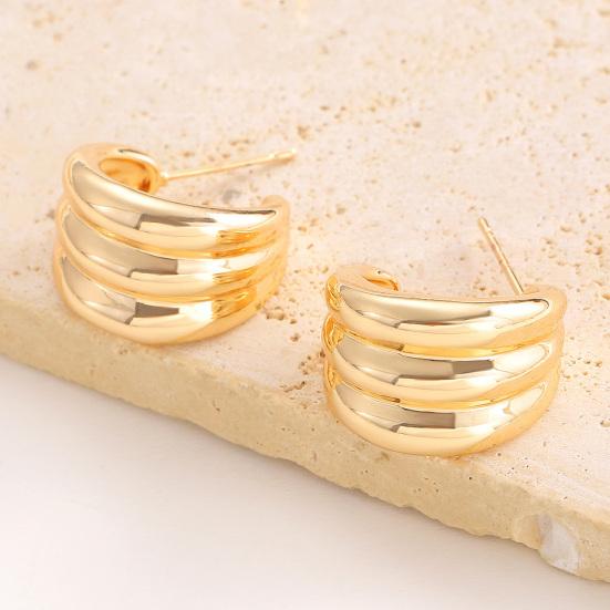Plated Hoop Earrings for Women Triple Hoop Illusion Stud Earrings C-Shaped Multi-Layered Earrings for Wedding Prom Events