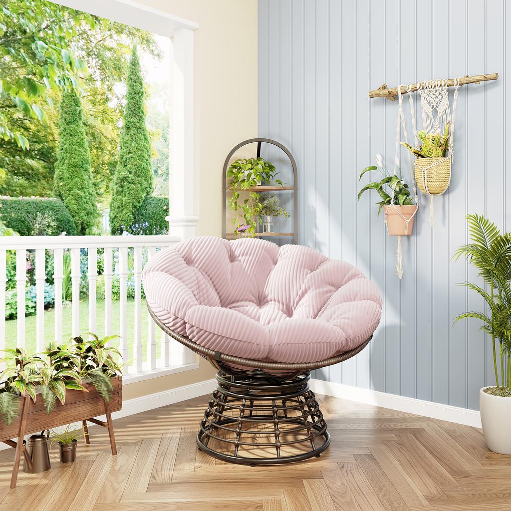 Ergonomic Wicker Papasan Chair, 360 degrees Swivel Indoor Outdoor with Soft Thick Cushion, Ideal for Living Room