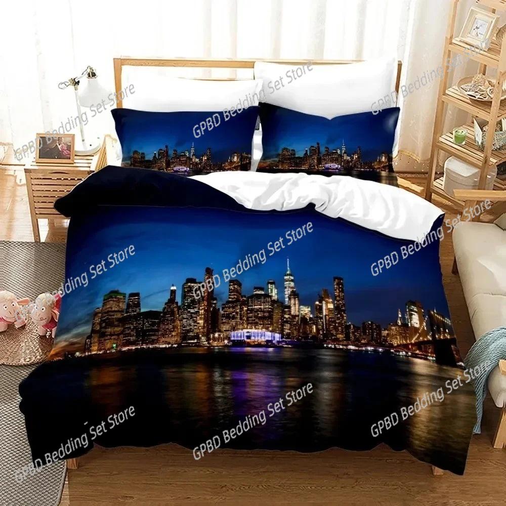 3D Print New York City Night View Beding Set 3D Printed Suitable for Bedrom Soft Duvet Cover Set With Pilowcases Children Kids Home Textile