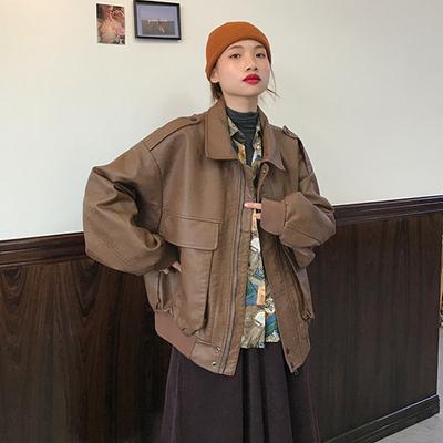 Vintage Women's Leather Coat Autumn and Winter New  Style Jacket Western Style with Thick Couple Coat