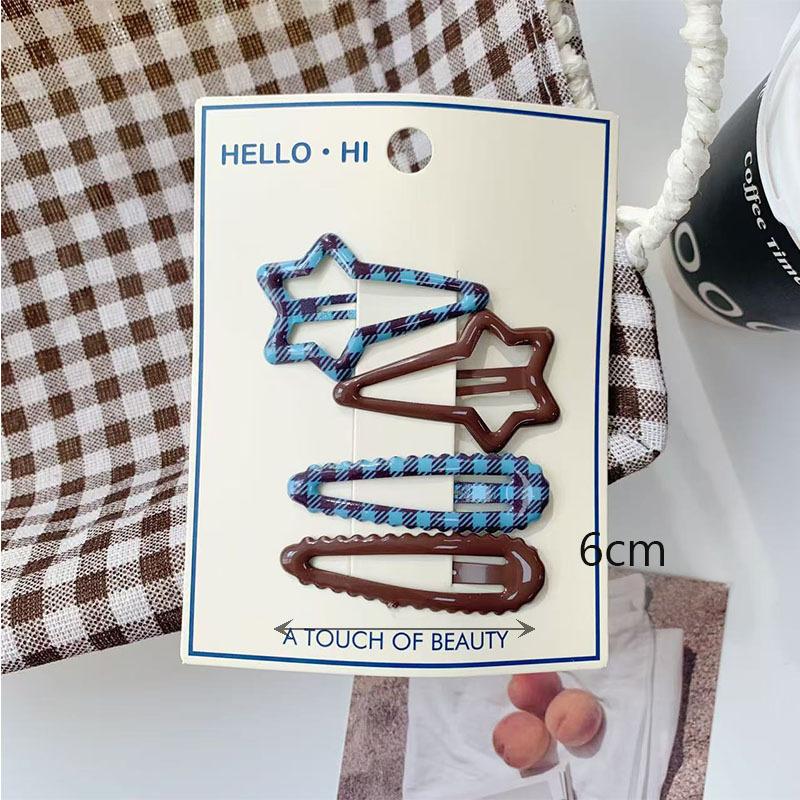 4Pcs/Set Retro Morandi Plaid Bb Hair Clips Daily Side Bangs Clip Baby Hairpin For Women And Girls Hair Accessory