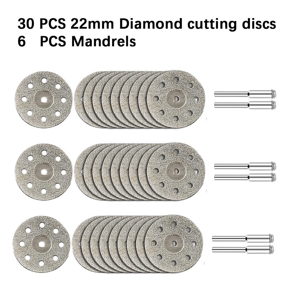 10/30 pcs of 22mm diamond cutting discs with grinding wheel shafts, for cutting plastic wood and metal,for electric rotary tools