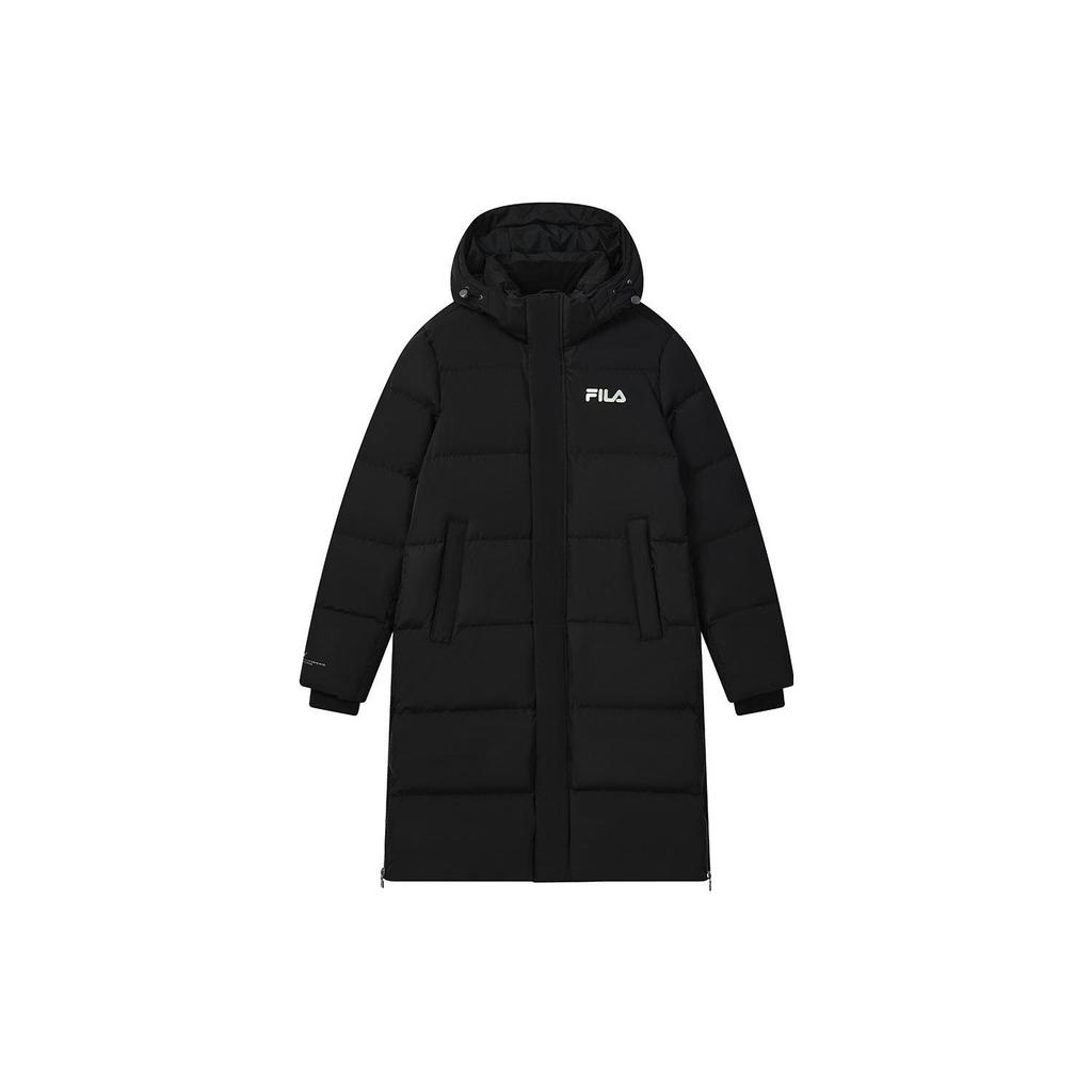 Fila Lightweight Solid Color Quilted Logo Print Zipper Hooded Down Jacket Men Outerwear Black F51M249910F-BK