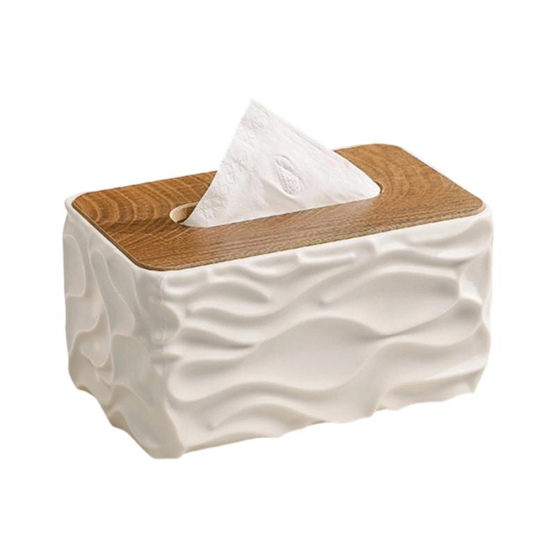 Artistic Ripples Effects Tissue Dispenser With Combination Of Wood And Plastic Materials Tissue Holder For Daily Use