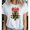 Camiseta Top Feminina Casual de Verão com Estampa de Árvore de Natal da Moda, Manga Curta, Gola Redonda