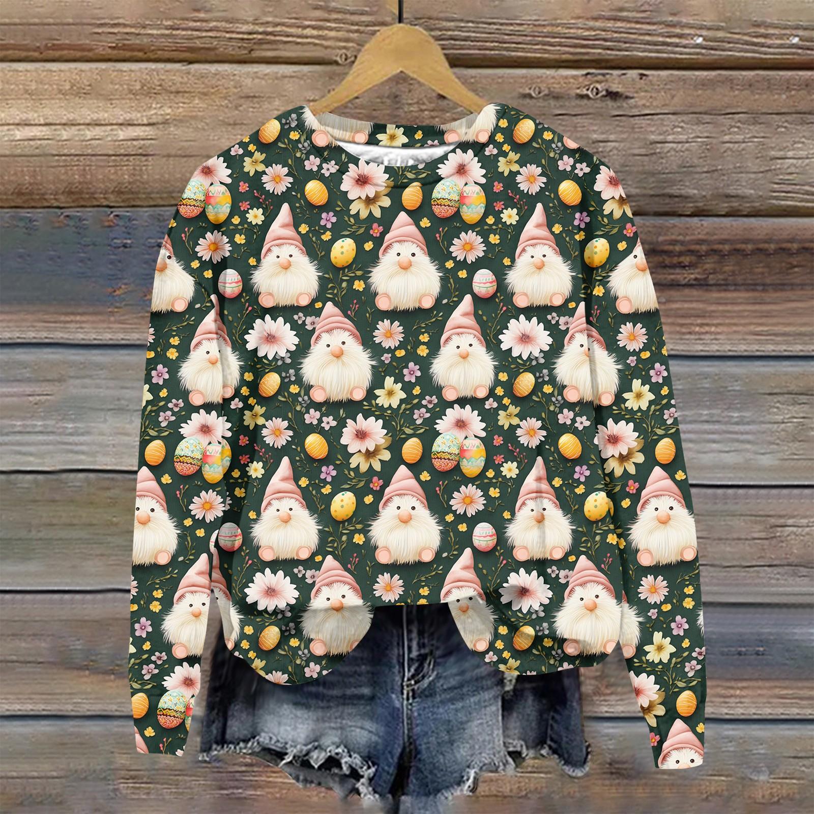 

Жіночий модний світшот з довгим рукавом вільного крою з круглим вирізом та великоднім принтом M