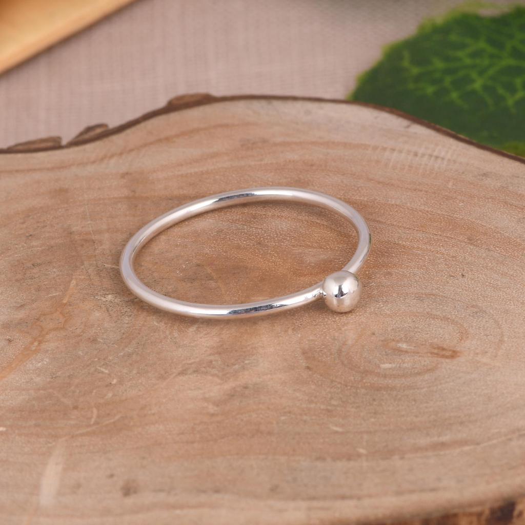 Modern Minimal Silver Ball Ring, Thin Sterling Silver Band, Elegant Stackable Ring for Women.