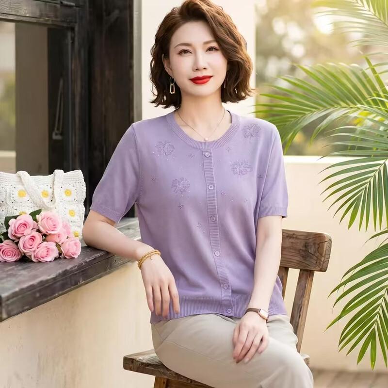 Jianhu Women s Summer Round Neck Short Sleeve Knit Pullover 2XL