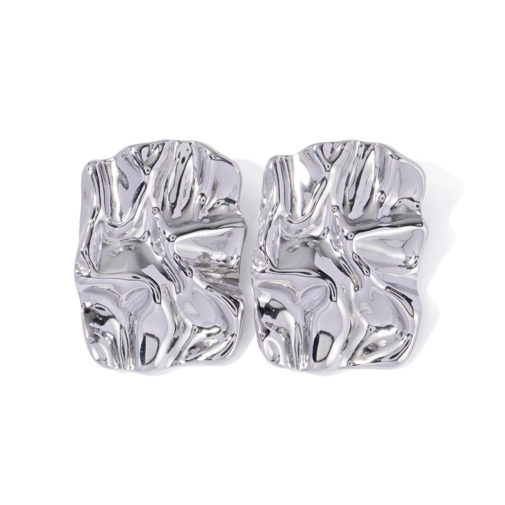 2023 New Trendy Temperament Niche Design Square Pleated Stainless Titanium Steel Earrings