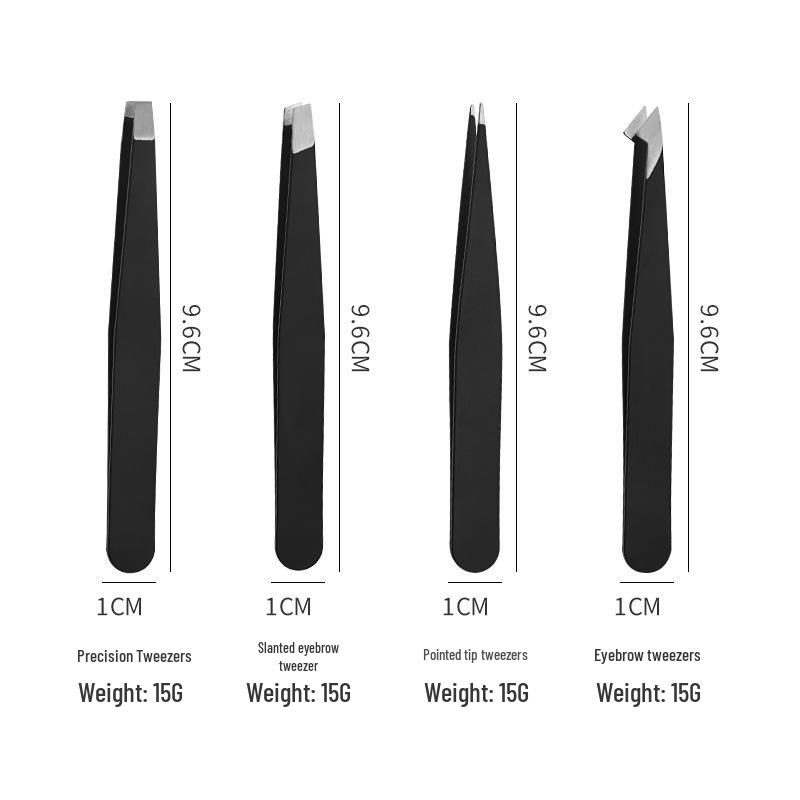 Black Multi-Tip Tweezers for Eyebrow Shaping and Hair Removal