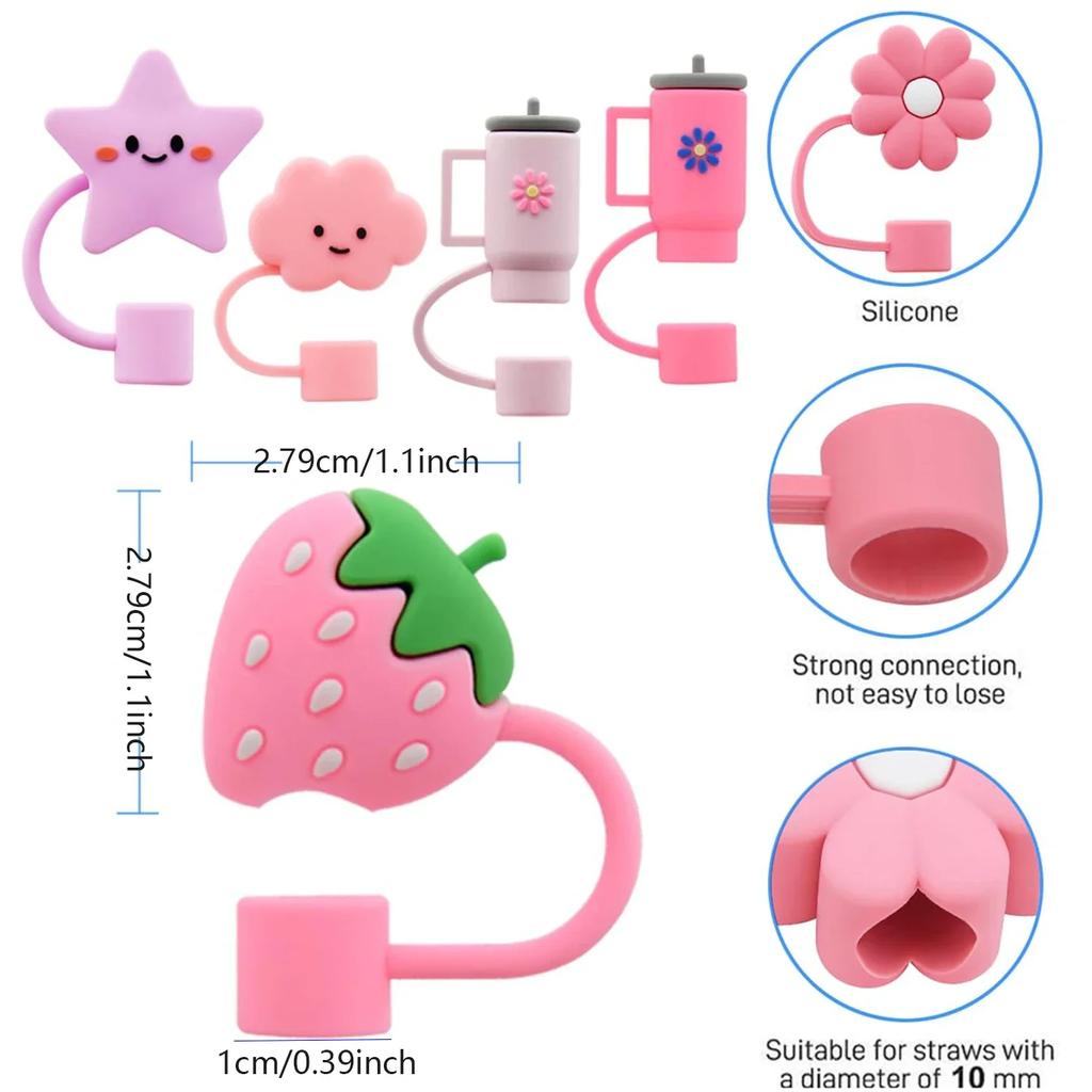 6PCS Straw Cover Cap For Stanley Cup Accessories Cute Flower Straw Toppers For Tumblers 10mm Silicone Straw Covers