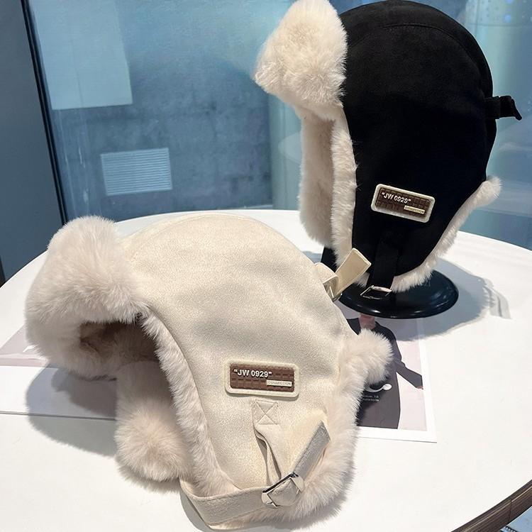 Thickened Suede Lei Feng Hat In Winter Electric Car Outdoor Riding Plus Velvet Warm Windproof Cold Ear Protection Hat for Women