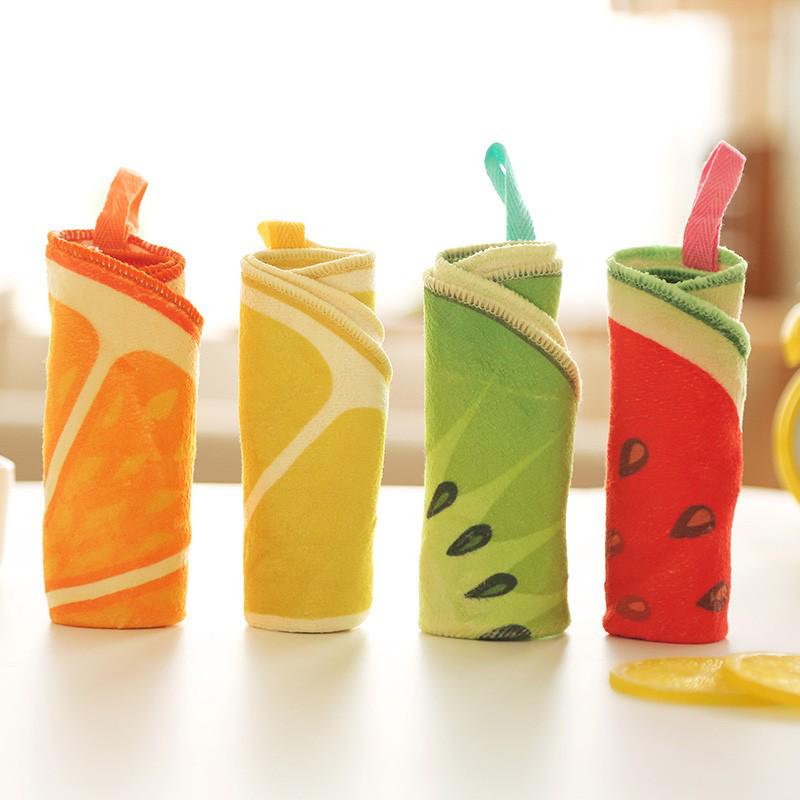 Hanging Towel Quick-Dry Cute Fruit Print Dish Cloth Microfiber Absorbing Wiping Napkin Cloth Kitchen Household Cleaning Tools