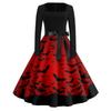 Halloween Print Flare Dress For Women Long Sleeve Dress Hollow Party Casual Dresses