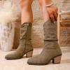 Thick heel pointed tip pleated pile boots women's autumn and winter new retro short boots matte soft leather fashion boots women