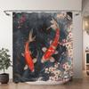 Chinesische Japanische Koi Tuschemalerei Duschvorhang Rot Kirschblüte Welle Fisch Aquarellmalerei Badevorhänge Badezimmerdekor
