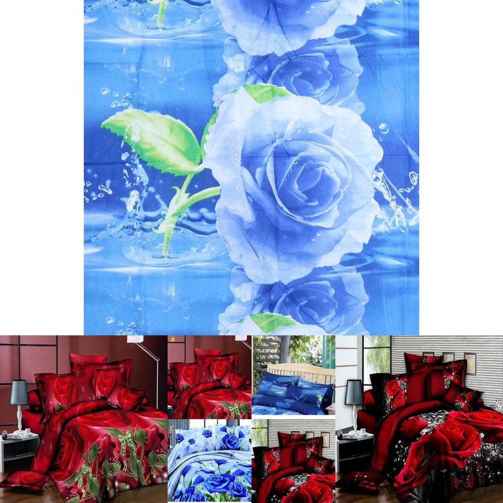 Luxurious 4pcs Printed 3d Bedding Set Queen Size With Elegant Quilt Cover And Soft Pillowcases