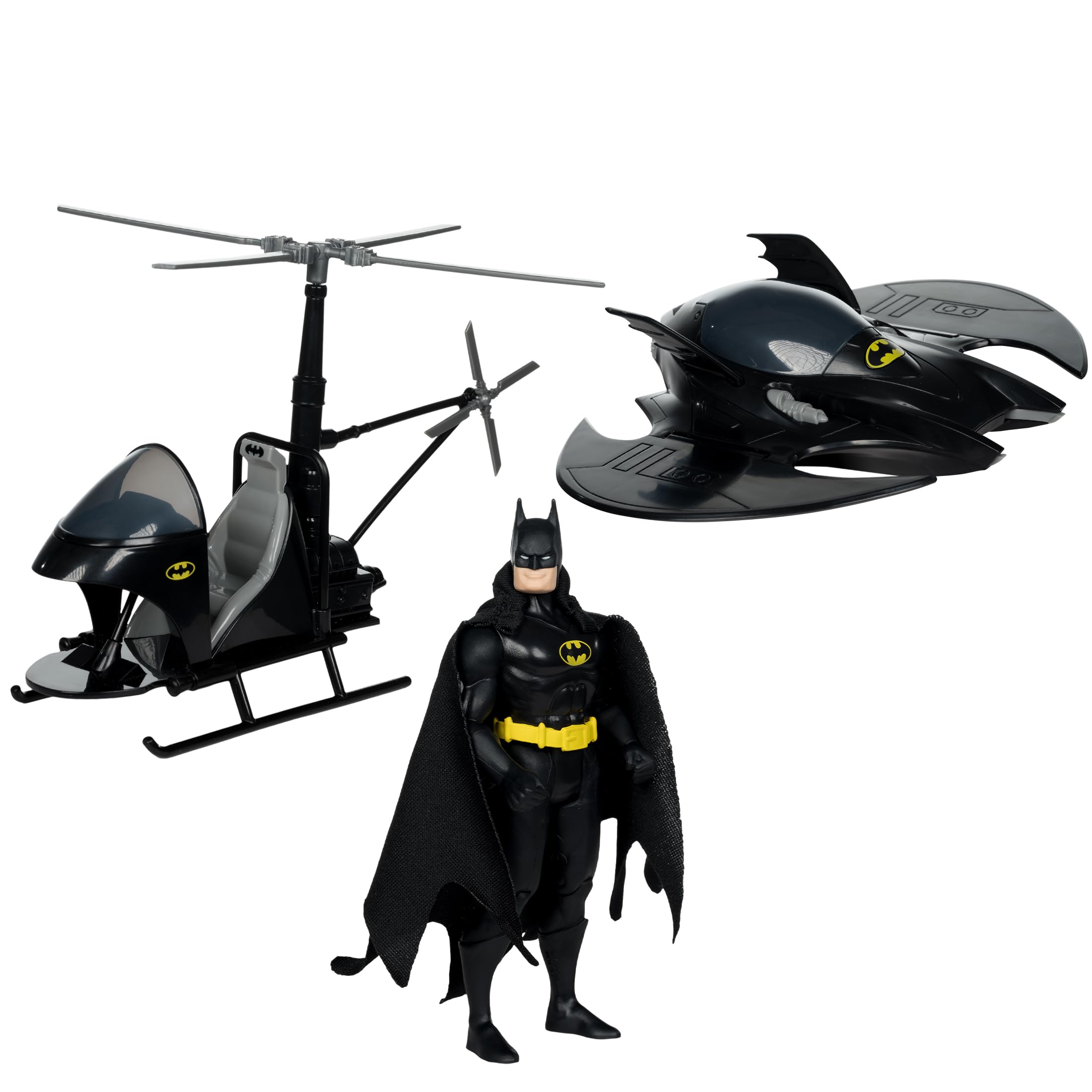 DC Direct - Мультипак Super Powers - Бэтмен (Черный костюм) & Whirly Bat & The Batwing (черный) (Золотая этикетка)