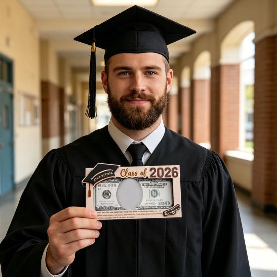 Class of 2026 Graduation Money Holder Wooden Graduation Cash Envelope Box for High School Senior College University Graduates Student Gifts