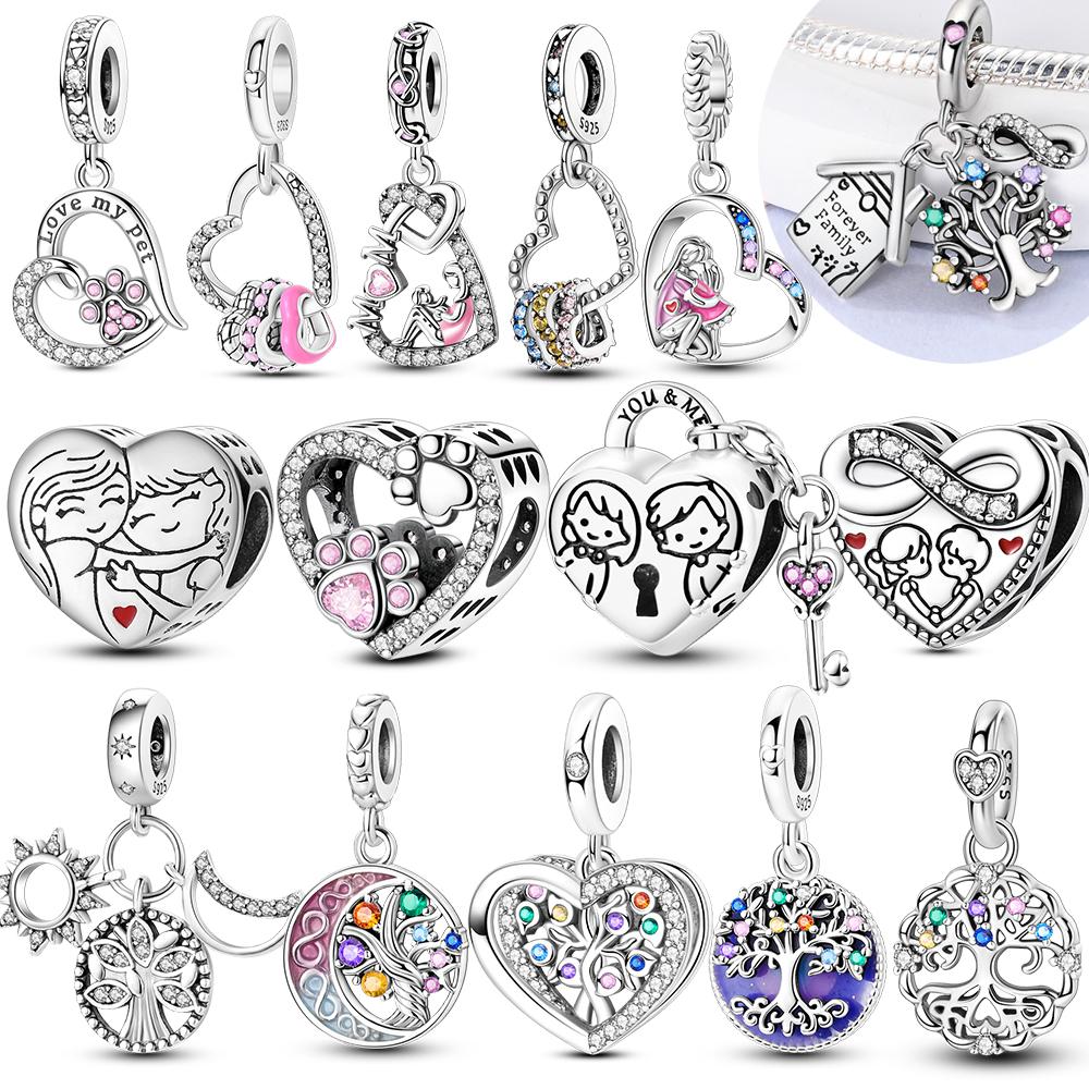 New In Charms Silve Beads Forever Love Heart Sister Family Life Charms Dangle For Bracelet Woman Jewelry Gifts