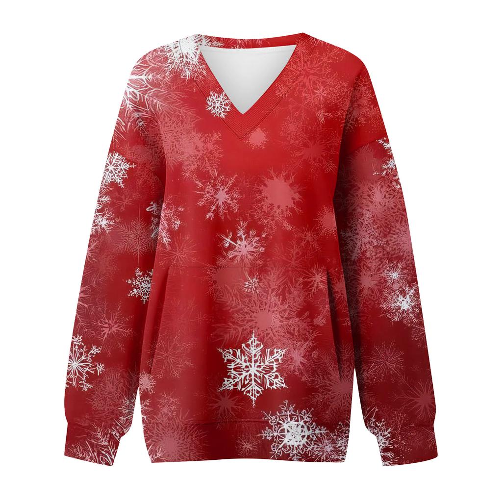 Women's Casual And Fashionable Christmas Print Long-Sleeved Top
