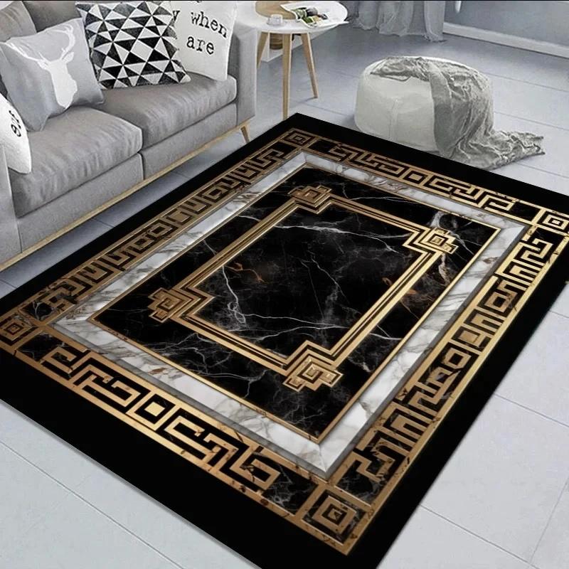 

Elegant Black Gold Marble Rug Decorative Carpet for Living Room Large Area Floor Mat Non-slip Doormat for Hallway Balcony 40x60cm