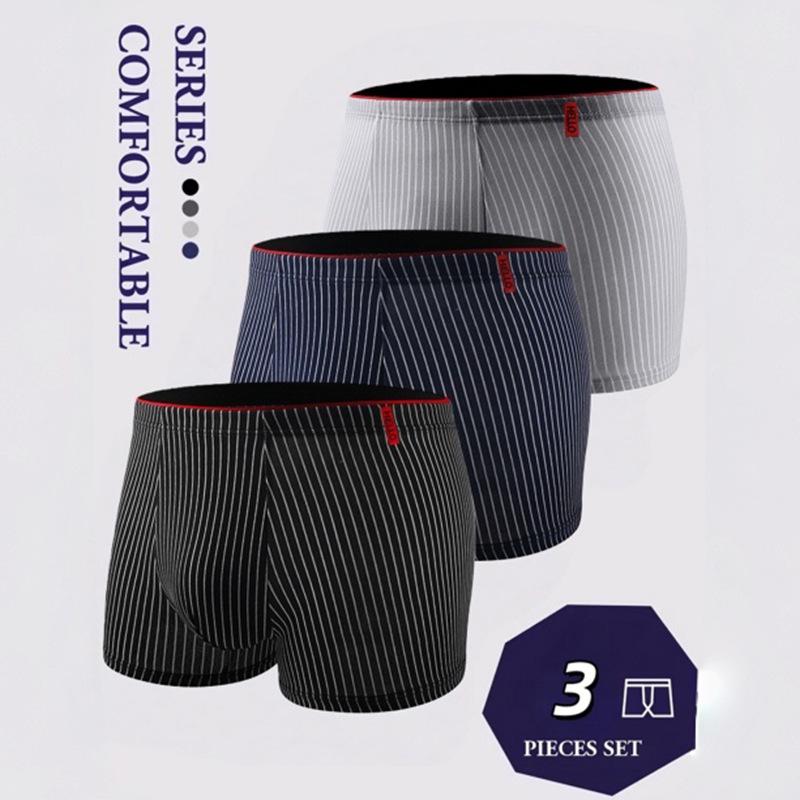 Men s Fashionable Striped Mid-Waist Breathable Graphene Boxer Briefs XL (US/EU Size)