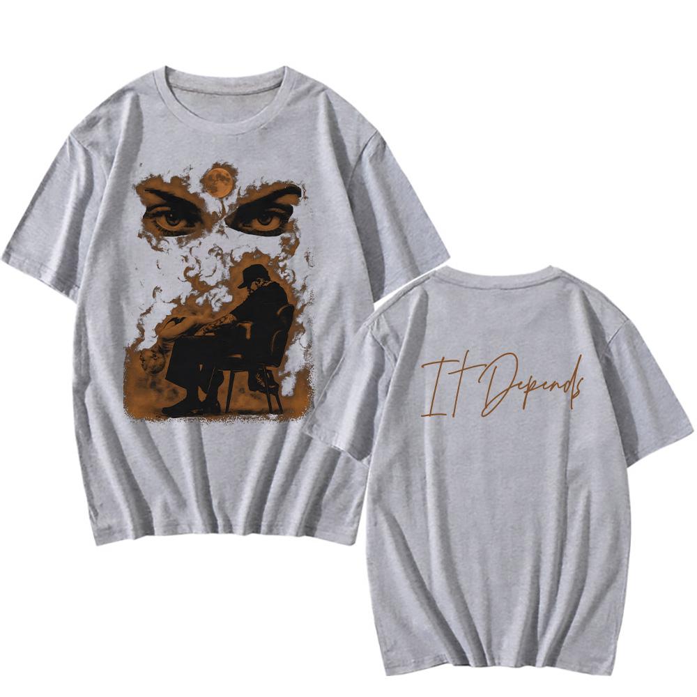 Rapper Chris Brown It Depends T-shirt Hip Hop Men Women Fashion O-Neck T Shirt Summer Over Sized Cotton Casual Tees Street Wear