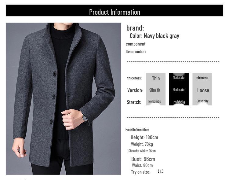Men's Wool Coat: Casual Mid-Length Plus-Size Warm Jacket for Autumn/Winter