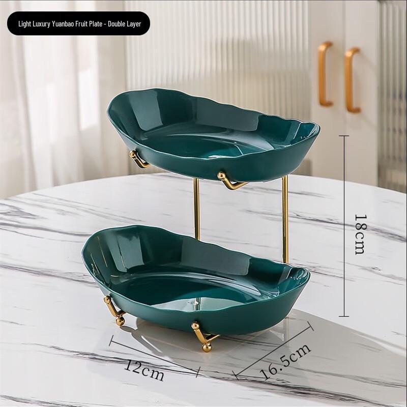 Elegant Gold Frame Dark Green Double-Layer Fruit Plate