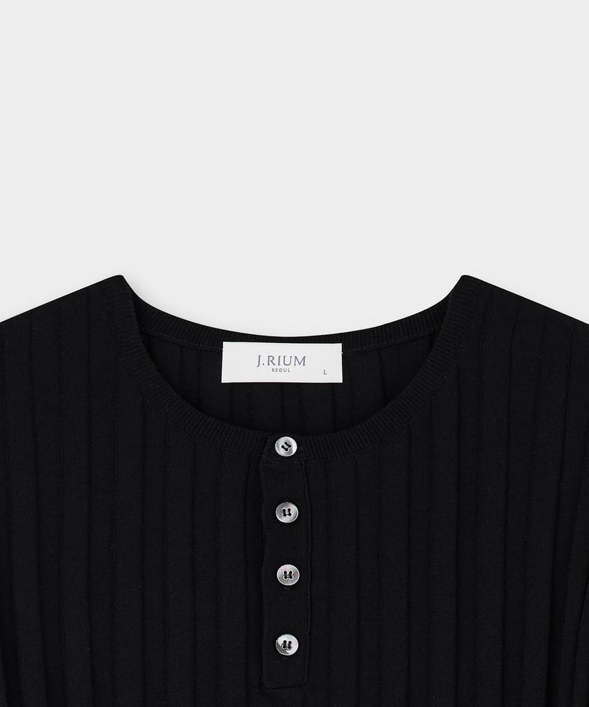 Jeilium Harriet Cotton Henley Neck Knit Black