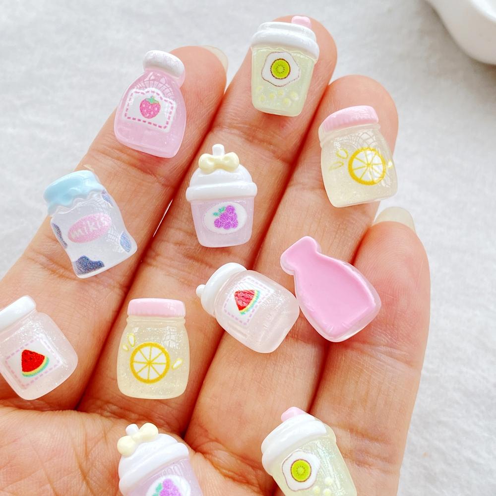 20pcs Colorful Resin Mixed Mini Fruit Strawberry, Watermelon, Milk Beverage Bottle Figurine Flatback Scrapbook Crafts DIY