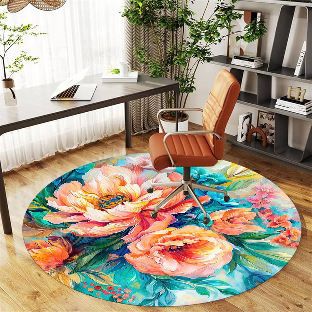 1PC Floral Artwork Office Round Area Rug, Under Office Chairs Bedroom Living Room Home Decor, Carpet for Office -1110045