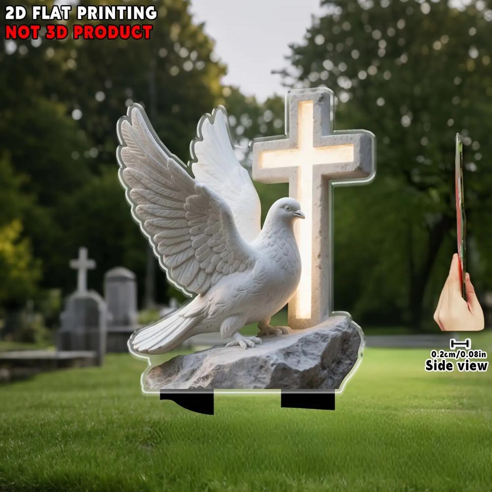 2D Flying Dove Cross Cemetery Stake Christian Memorial Decor Outdoor Lawn Garden Plug