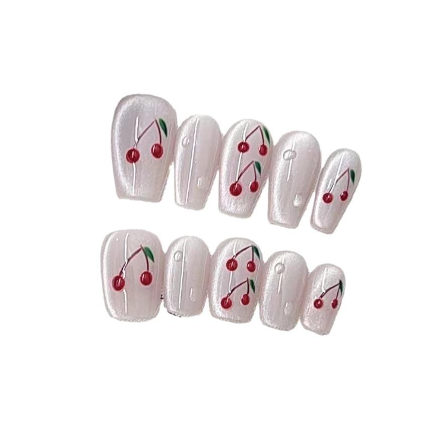 Pure Hand-made Phototherapy Wear Nail Honey Juice Cherry Finished Product Reusable Nail Art Patch