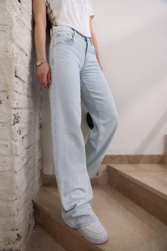 Blugi de modă pentru femei de mărime mare Albastru bleumarin Lycra cu talie înaltă Blugi cu picioare late Blugi largi, prietenos, cu talie înaltă