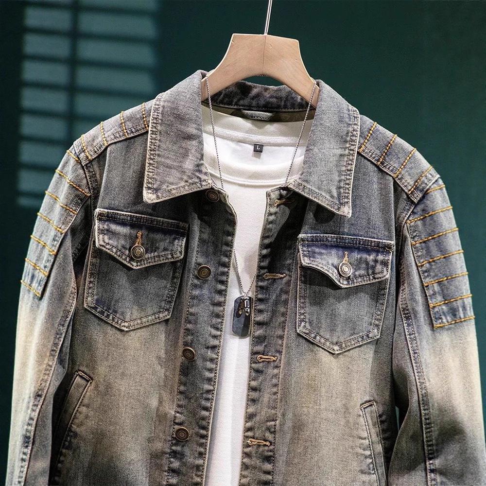 Trendy Men's Motorcycle Denim Jacket 2025 - Stylish Early Autumn High-End Design