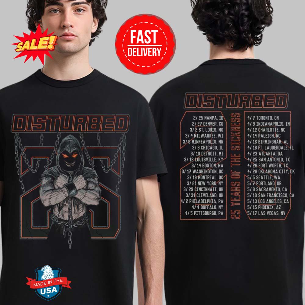 

Disturbed 25 Years Of The Sickness 2025 The Sickness Chains 25 Tour T-Shirt Unisex T-Shirt S