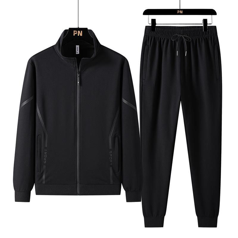 Men's Plus Size Cotton Sportswear Set: Stand Collar Jacket & Crew Neck Sweatshirt, Two or Three Piece Casual Set