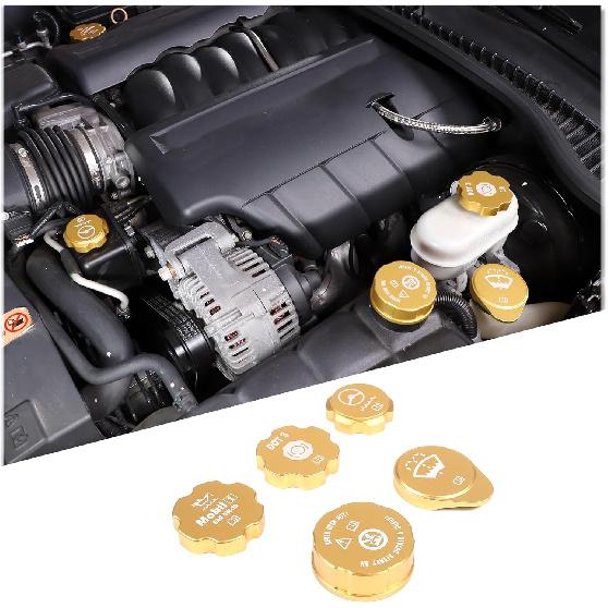 Lcojicep Motoroljelock Kylarlock Tvättarlock Bromsvätskelock Skyddslock Kompatibel med Chevrolet Corvette C6 2005-2013, Motorlock i Aluminiumlegering