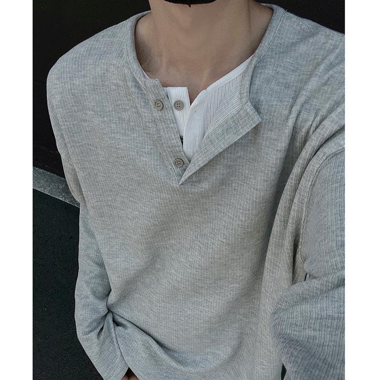 

Мужская футболка Хенли два в одном с длинным рукавом - Тяжелый многослойный свободный крой для весны и осени 2024 Double Extra Large серый