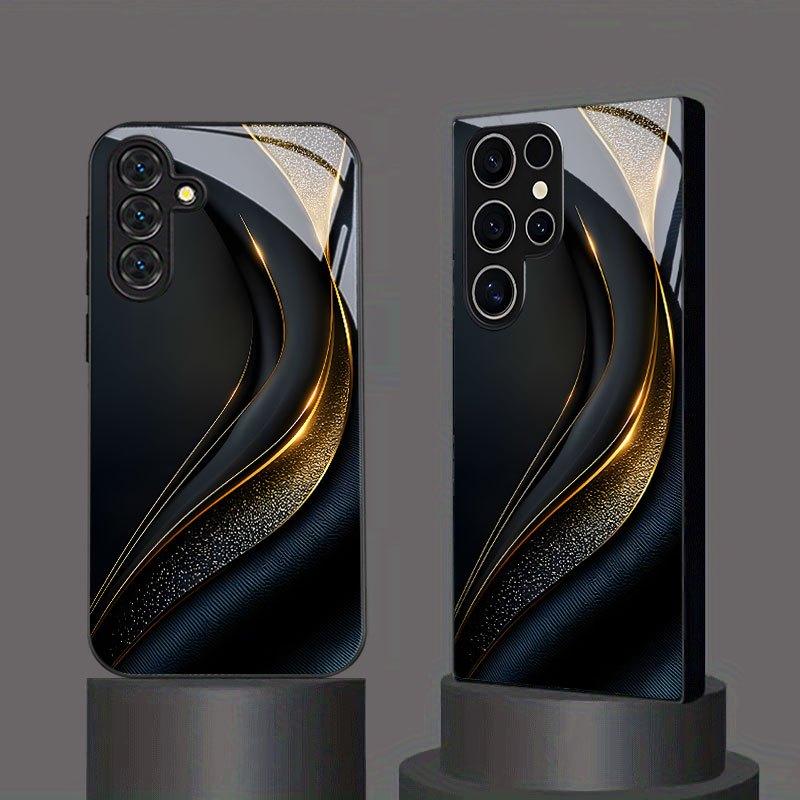 Coque de téléphone en verre noir motif ondulé doré profilée adaptée pour Samsung GalaxyS26 S25 S24 S22 S21 S20FE/Ultra/Plus anti-chute