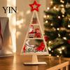 Desktop Christmas Ornament Wooden Tabletop Tree Decor, Hollow Xmas Ornament, Farmhouse Winter Holiday Accents Centerpiece for Party Home Decoration,