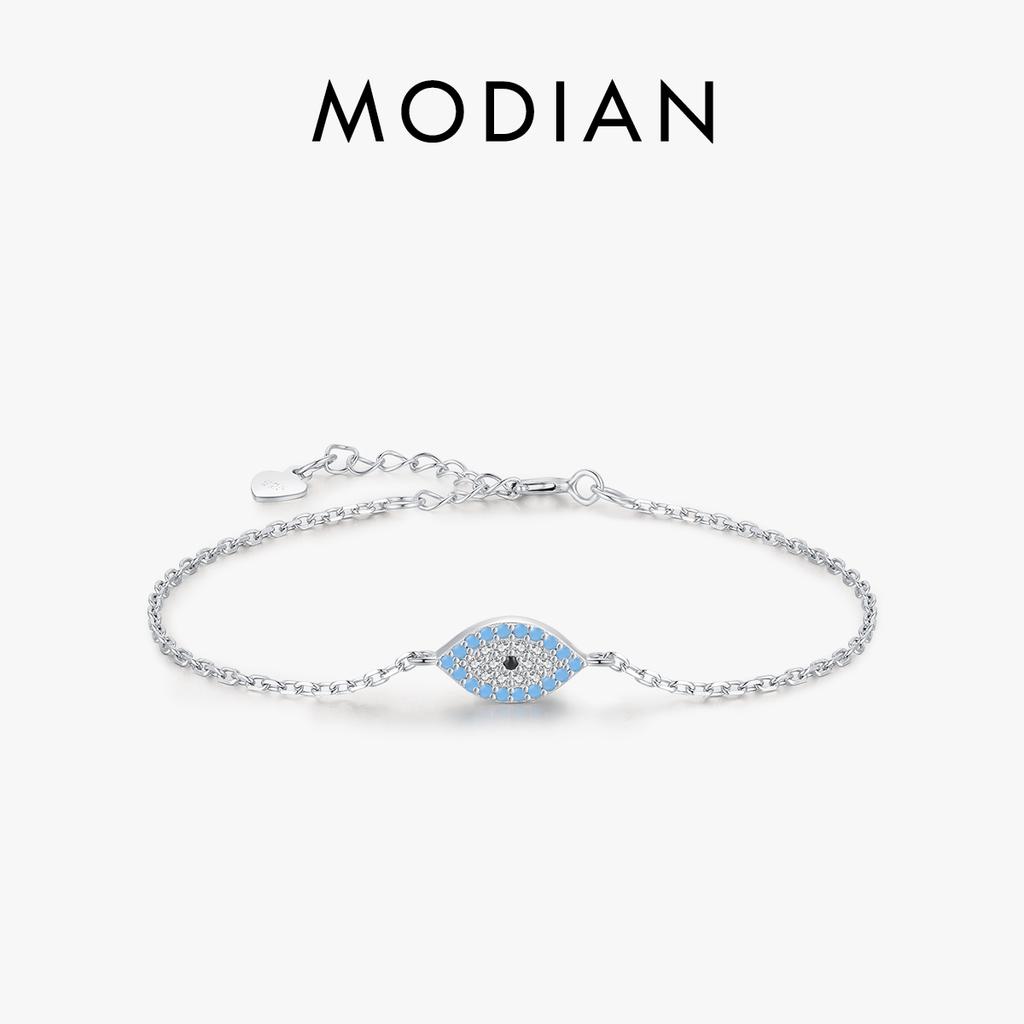 MODIAN Pure 925 Silver Fashion Natural Turquoise Blue Eyes Bracelet Chain Link For Women Pave Setting CZ Fine Jewelry