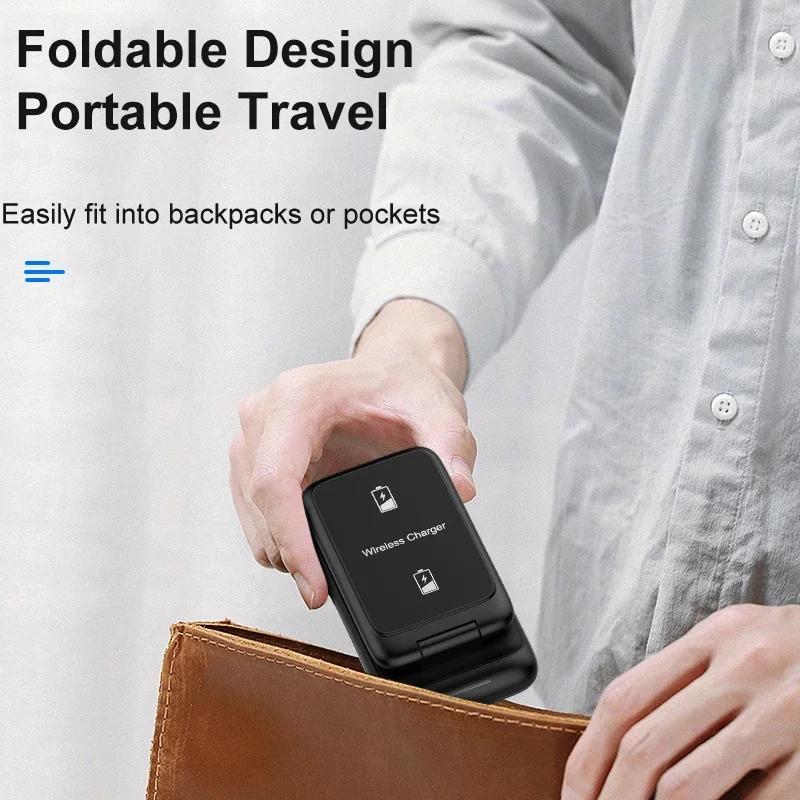 30W 3 in 1 Foldable Fast Wireless Charger Stand For iPhone 16 15 14 13 12 11  Watch 8 7 6 Airpods Pro Charging Dock Station