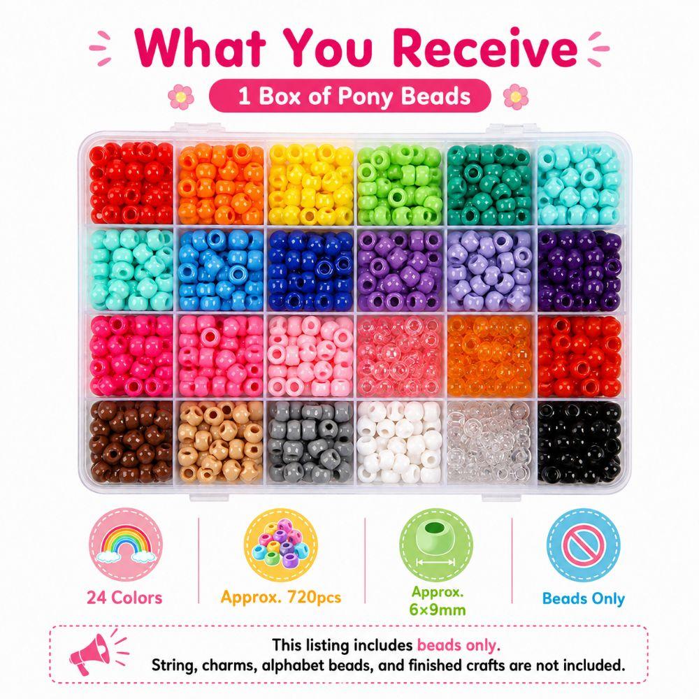 24 Colors Craft Beads 720PCS Bracelet Beads Versatile Large Hole Beads  Hair Braiding